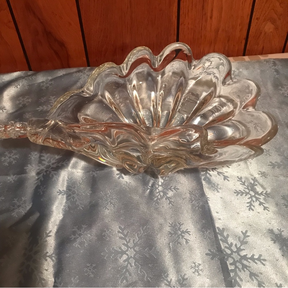 Murano Italy Art Glass Sea shell heavyweight clear crystal signed